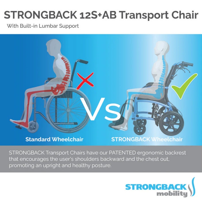 Strongback Mobility Excursion Small: 12S+AB Transport Wheelchair