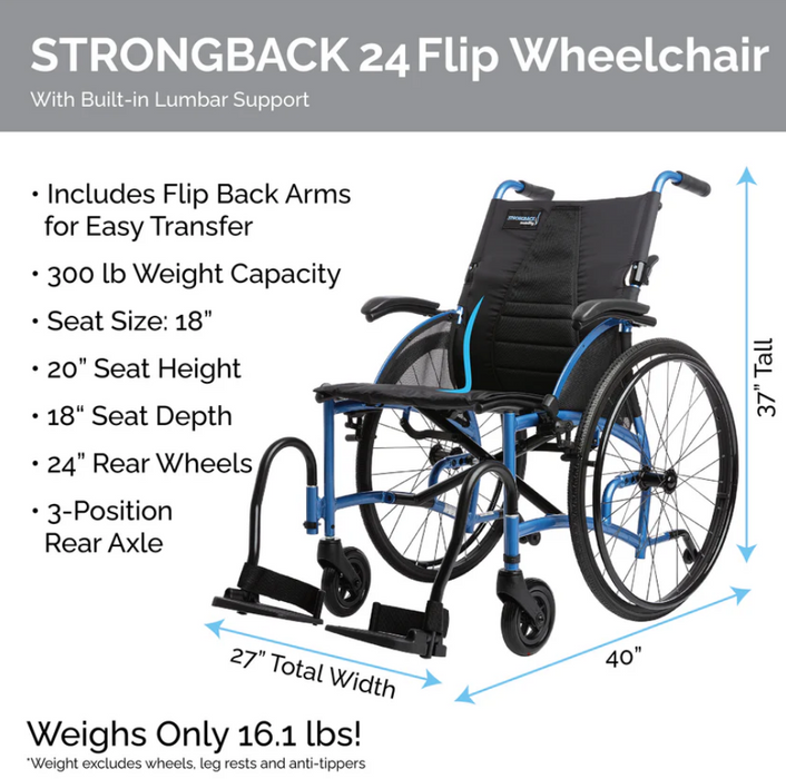 Strongback Mobility Comfort : 24 Flip Wheelchair