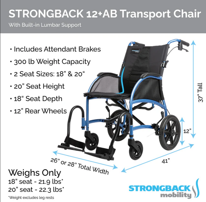 Strongback Mobility Excursion : 12+AB Transport Wheelchair