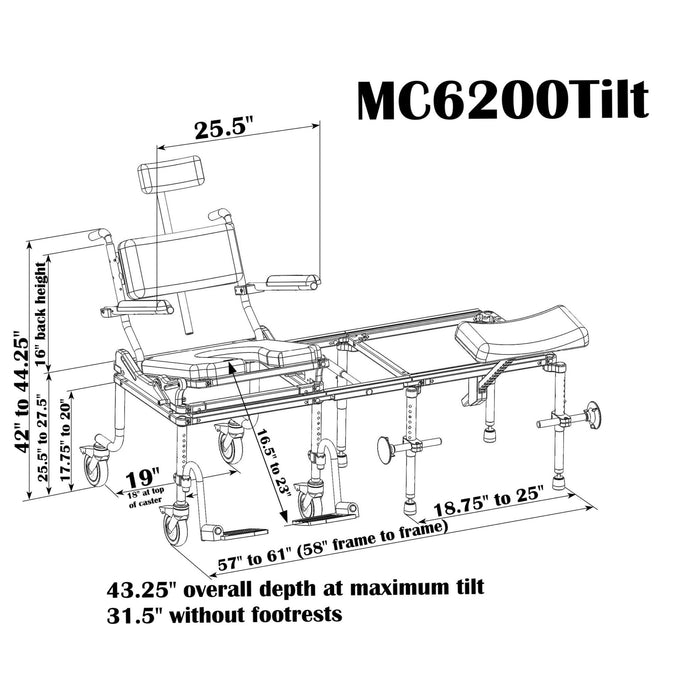 Nuprodx Mobility MC6200Tilt Tub / Commode System With Tilt-In-Space And Expanded Seat
